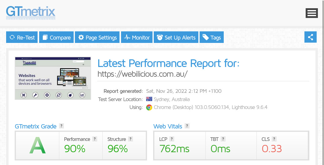 GTMetrix Score - November 2022